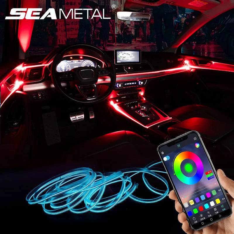Car Atmosphere Lights EL Neon Wire Strip Light RGB Multiple Modes App Sound Control Auto Interior Decorative Ambient Neon Lamp Car Atmosphere Lights EL Neon Wire Strip Light RGB Multiple Modes App Sound Control Auto Interior Decorative Ambient Neon Lamp