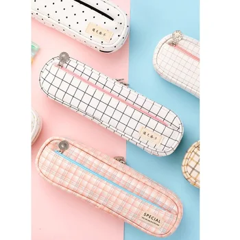 

Angoo Long Sized Pen Bag Pencil Case Bar, 245mm Large Capacity INS Color Plaid Dots Canvas Storage Pouch Stationery School A6531