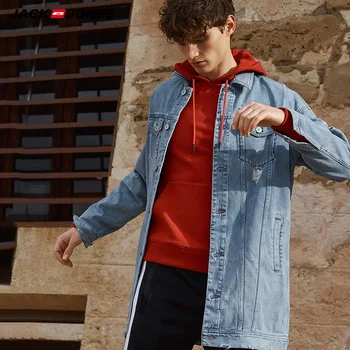 

Jack Jones 100% Cotton Mid-length Ripped Denim Trench Coat |219157527