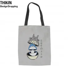 THIKIN милый мультфильм Тоторо Женская холщовая хозяйственная сумка складная эко многоразовые продуктовые сумки женские повседневные пляжные сумки для девочек
