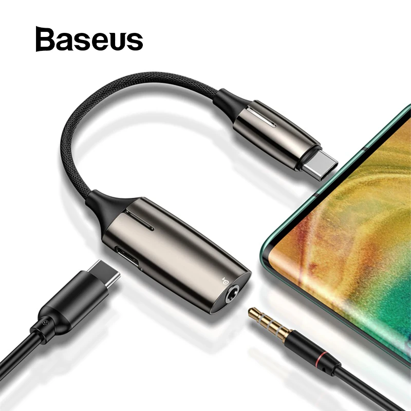 Baseus L60 USB C до 3,5 мм aux аудио адаптер usb type c удлинитель с светильник интерфейс 1 до 2 для samsung huawei P30 Pro