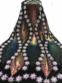 

2020 New Gold Velvet Lace Fabric Embroidery Fabric With Sequins For African Tulle Fabric Lace Sewing Dresses Accessories