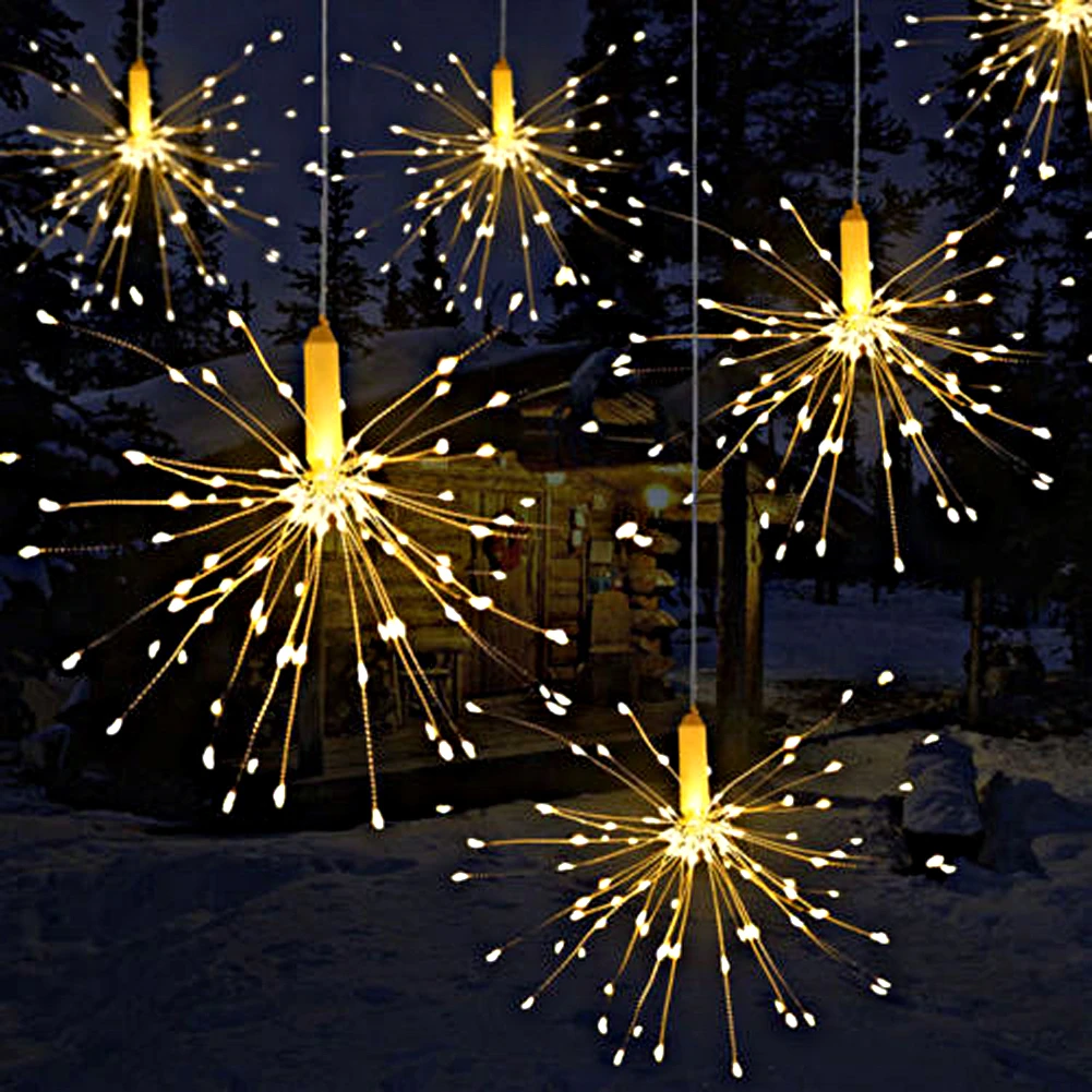 DIY Fireworks Solar String Lights For Garden Decoration Bouquet 100 LED Christmas Festive Fairy Outdoor Hanging Starburst Lamp