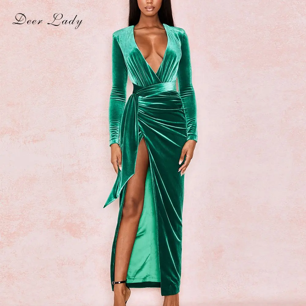 velvet green bodycon dress