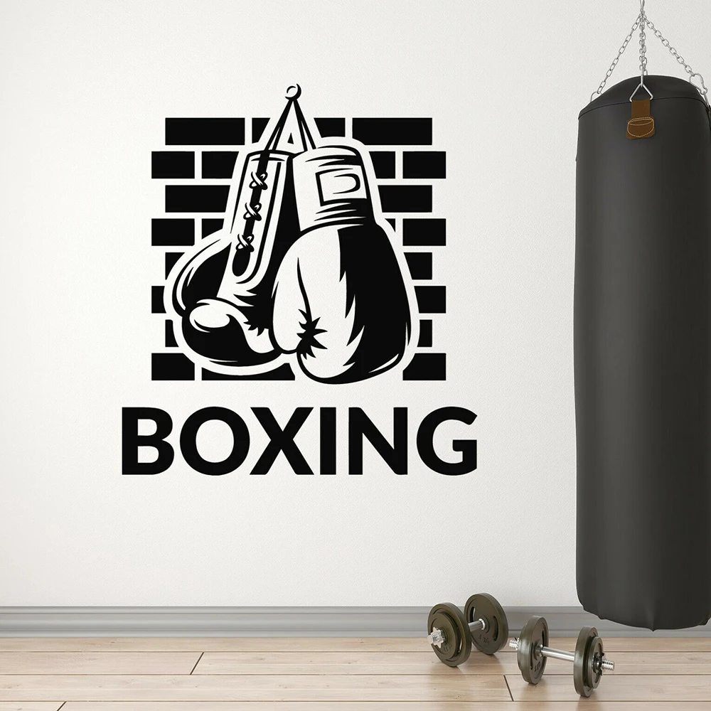 Boxing Logo Vinyl Wall Decal Boxing Gloves Gym Sports Fighting Martial Arts  Wall Stickers For Boxing Gym Decoration Design C700 - Wall Stickers -  AliExpress