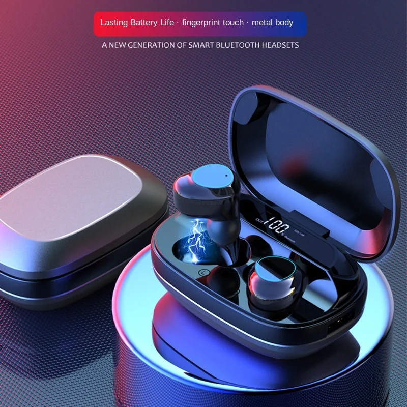 Free shipping Bluetooth headset 5 0 TWS Metal movement Waterproof and noise reduction LED digital display Portable charging box