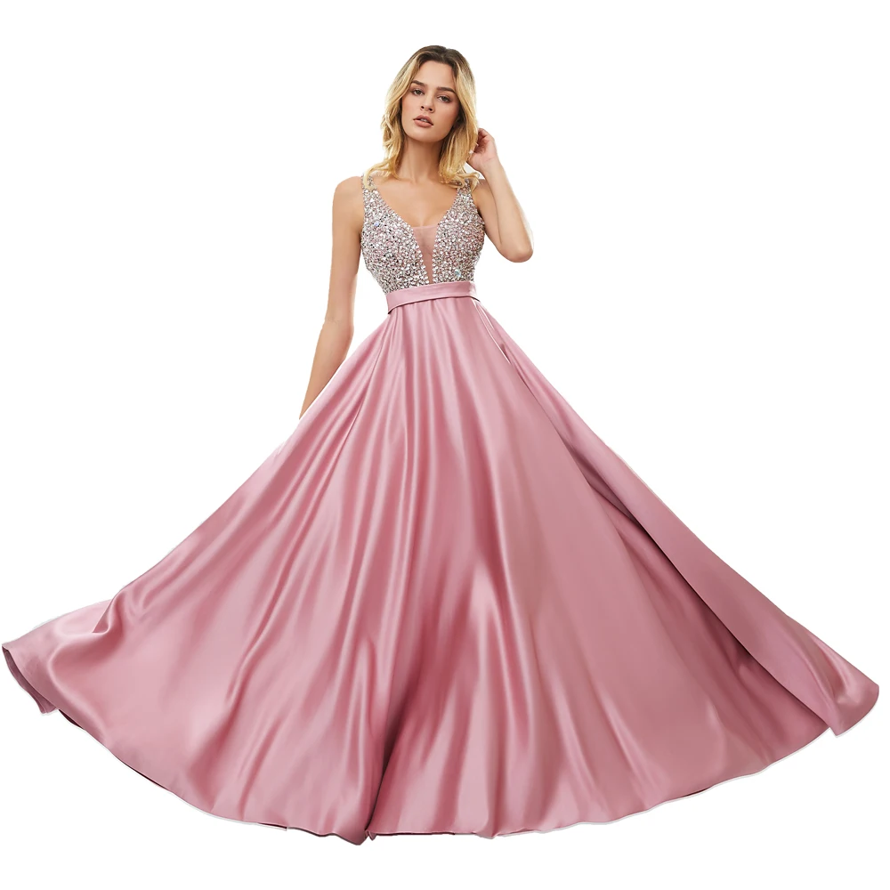 Billige BEPEITHY Lange Abendkleid Mit V ausschnitt Perlen Mieder Sexy Prom Kleider Mit Backless 2020 Schnelle Versand