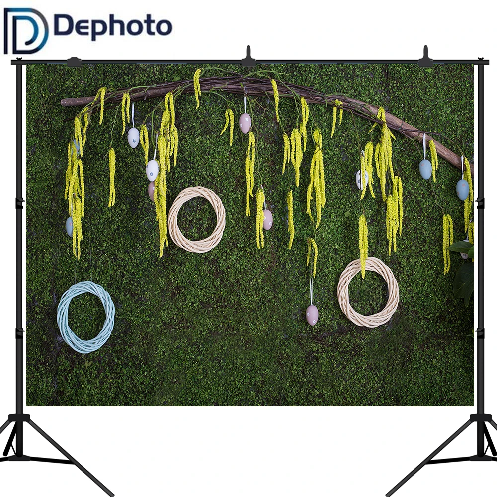 Dephoto Весенняя зеленая стена фон для фотосъемки трава ветка яйца Фотофон