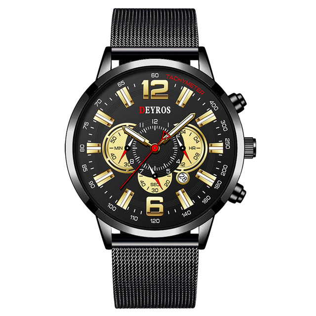 Business Mens Watches Stainless Steel Mesh Belt Quartz Men Wrist Watch Calendar Male Luminous Leather Clock reloj hombre