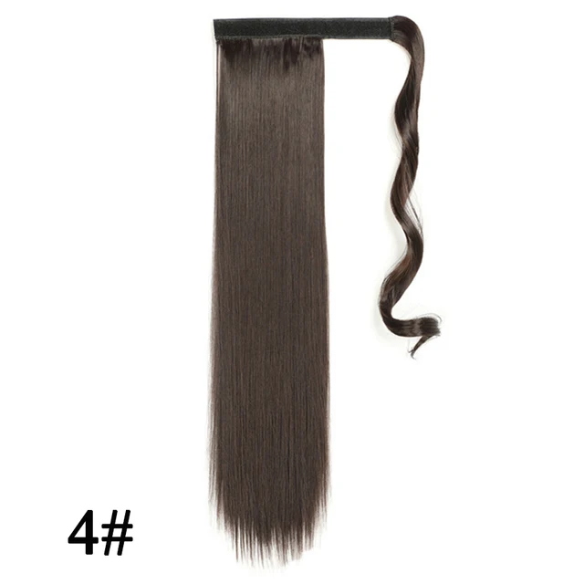 Leeons 20'' Synthetic Ponytail Hair pieces Heat Resistant Fiber Straight Ribbon Clip In Hair Extension 21 colors Brown Black 4