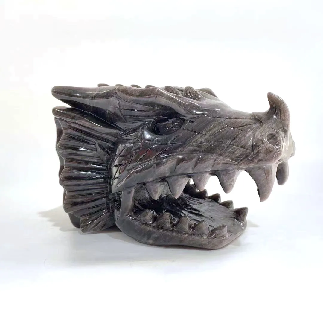 

High Quality Naturel Sliver Obsidian Stone Hand Crafted Dragon Skull For Crystal Model _XCG