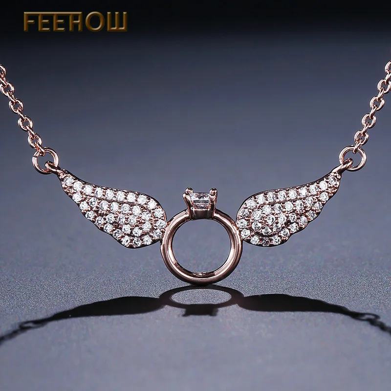 FEEHOW хит продаж массивное ожерелье с подвеской ангел в форме крыльев Женские