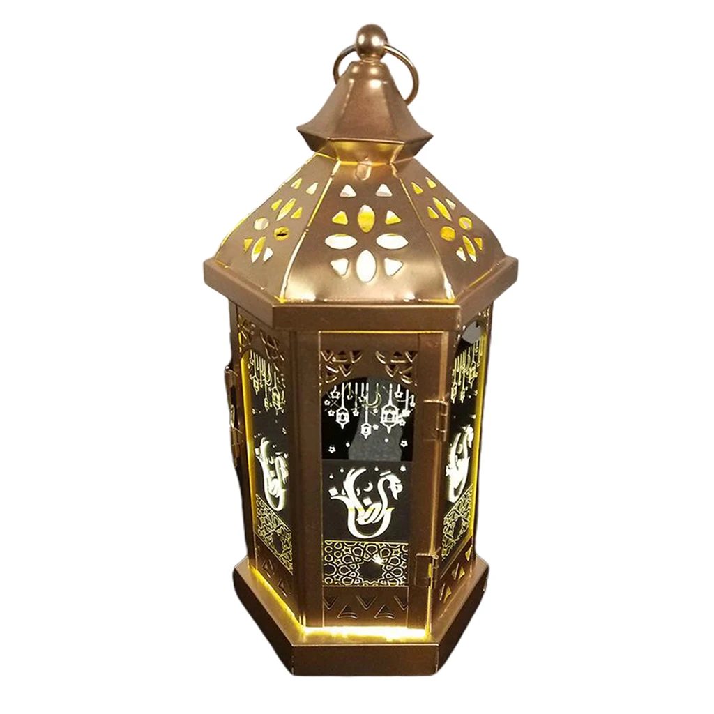 Metal LED Lights Lantern Eid Mubarak Ramadan Lighting Decor Lamp for Home Islamic Muslim Party