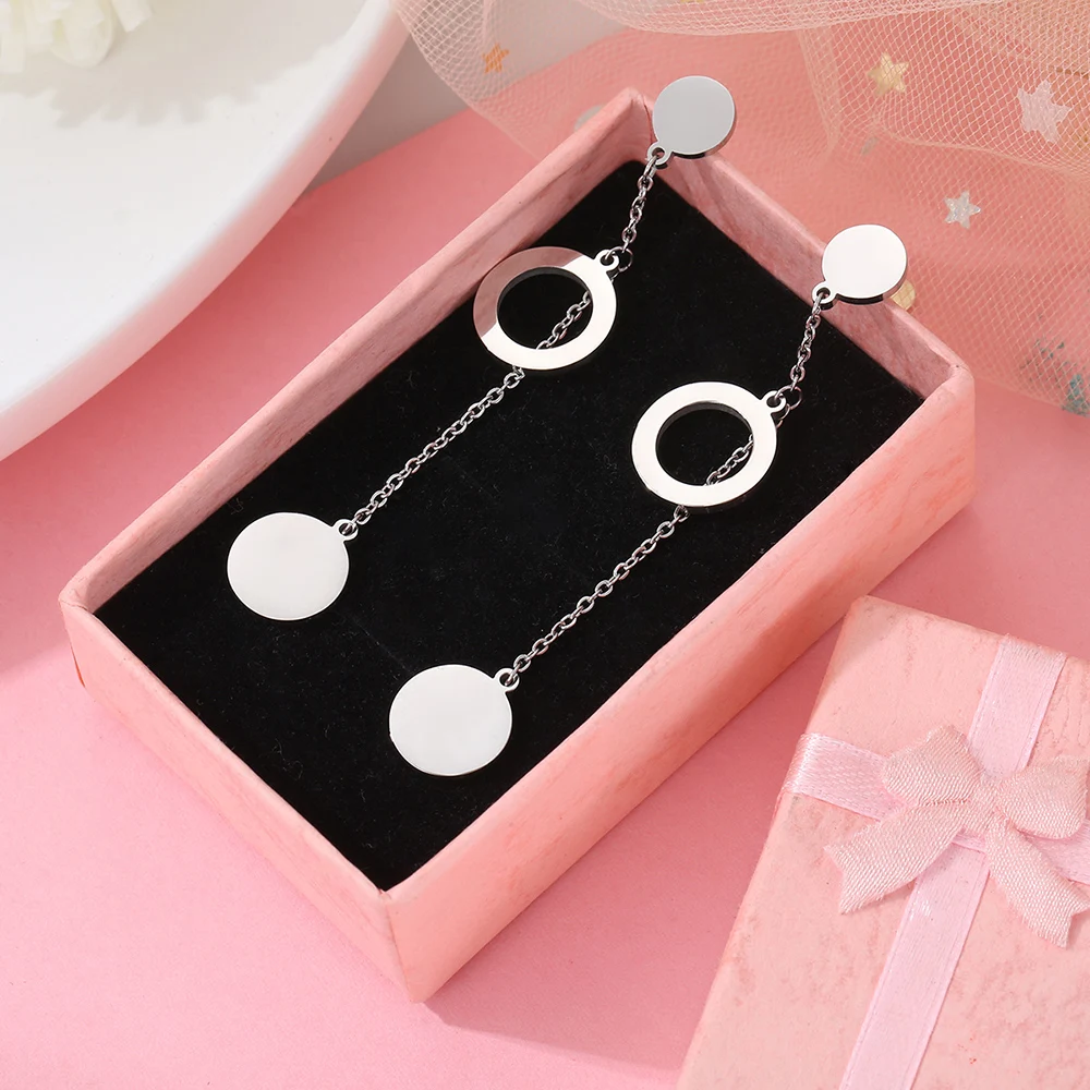 

Stainless Steel Long Earrings for Women Korean Star Moon Round Heart Earriings Fashion Jewelry Brincos Bijoux