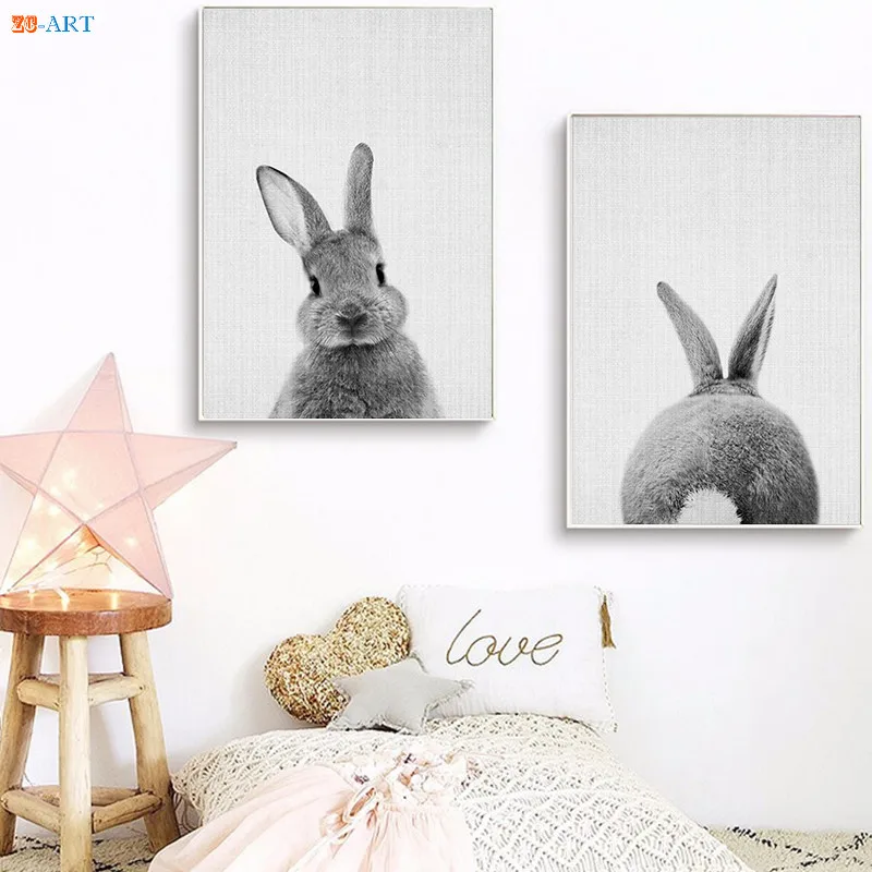 Картина с рисунком животных дикой природы леса черно белый плакат печать