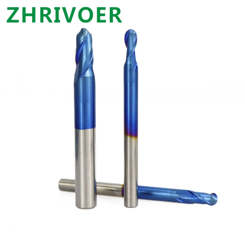 2-edge ball milling cutter with tungsten steel ball head coated with blue carbide endmill
