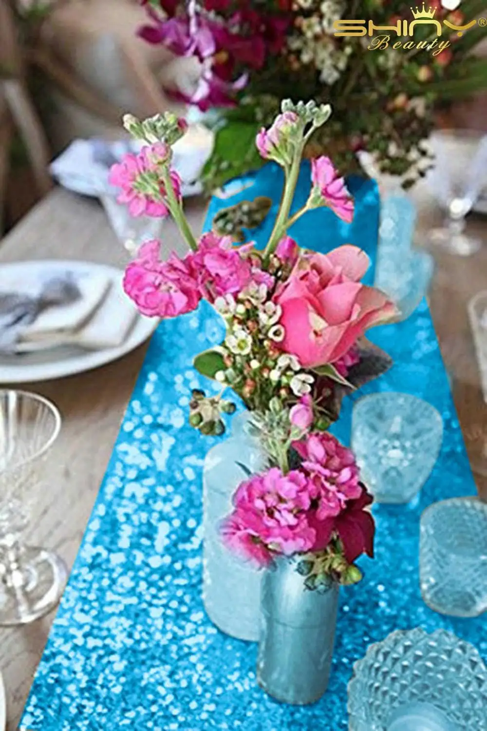  12x72-Inch Table Runners Turquoise Sequin Table Runners Elegant Table Decoration for Wedding Party-