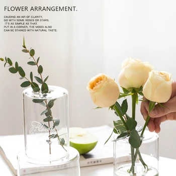 

Letter Printed Clear Glass Flower Vase Decorative Bottle Narrow Opening For Home Or Wedding Decor