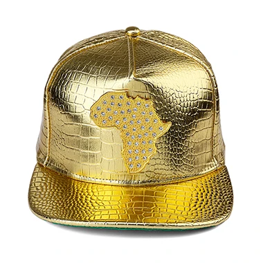 5 панель Африка Карта бейсбольная Кепка Gorras хип хоп кожа Snapback шапки Bling Мужская бейсболка золотых краев кости - Цвет: golden
