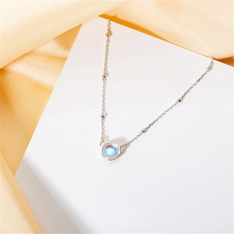 silver color По-настоящему. 925 пробы серебряные ювелирные изделия Круг Круглый натуральный серый лунный камень кулон ожерелье для женщин леди подарок - Окраска металла: silver color