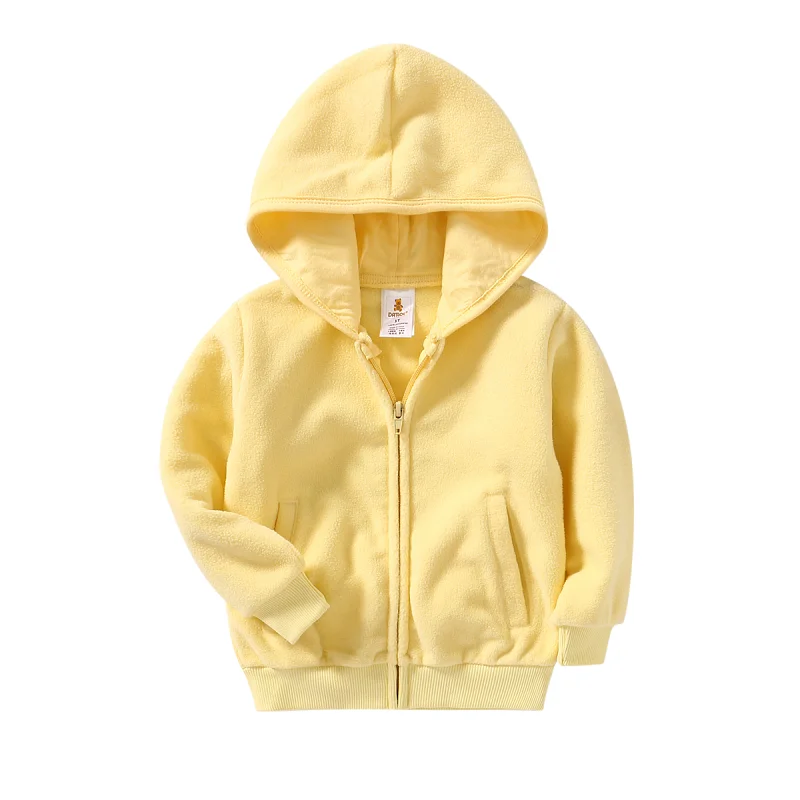 Куртка для маленьких мальчиков, Детское пальто, осенняя верхняя одежда для маленьких девочек, пальто, куртка с капюшоном, флисовый топ на молнии с вышитым рисунком - Цвет: Yellow