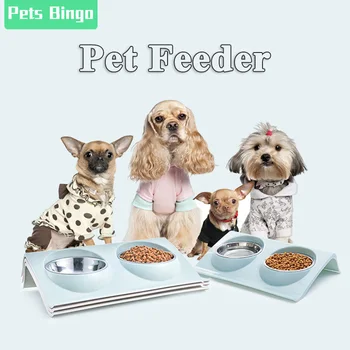 

Pets Bingo Cat Feeder Stainless Steel Dog Bowl Anti-skid Puppy Drinking Fountain Multifunction Bottle Pet Food Storage Container