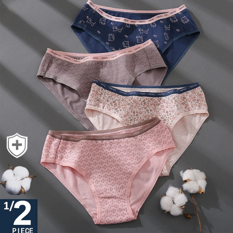 Трусы женские FINETOO с цветочным принтом 1/2 шт. хлопок M-XXL | Женская одежда