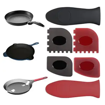 

6PCS Durable Grill Pan Scraper Plastic Set Tool and Silicone Hot Handle Holder for Cast Iron Skillets,Frying Pans & Griddles