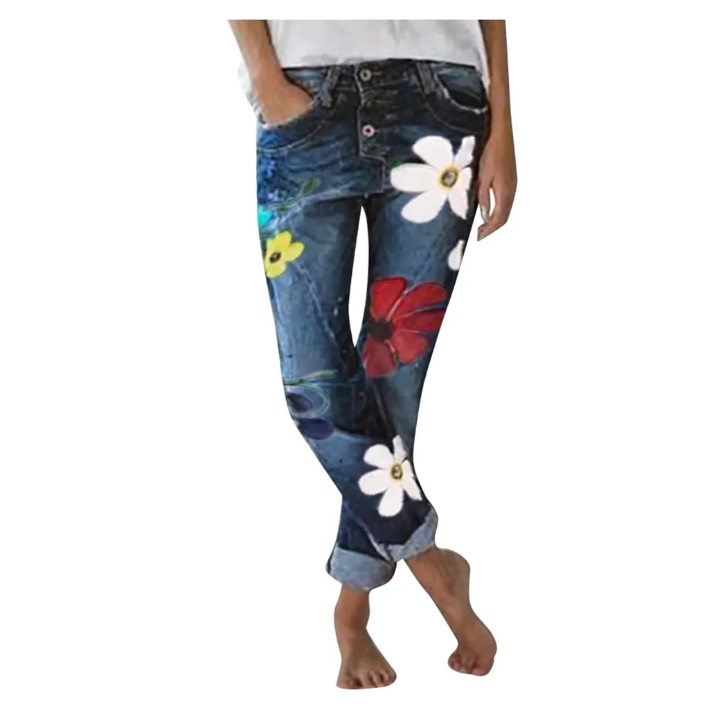 Женские узкие джинсы осенние брюки модные эластичные ягодицы с принтом плюс свободные повседневные джинсы женские джинсы