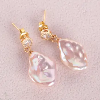 

14-15mm Natural Baroque Freshwater Pearl Earrings Women Wedding Accessories Irregular Party Mesmerizing Dangle AAA Fashion