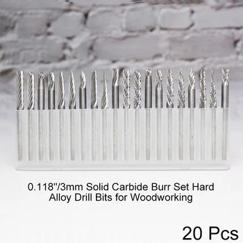 

3mm 20pcs Solid Carbide Burr Set Hard Alloy Drill Bits Burrs for Grinding Woodworking Milling Cutters Engraving Carving