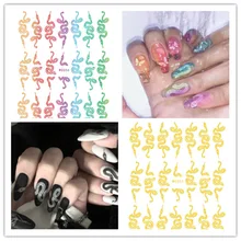 10PCS Dragon Snake Stickers For Nail Rainbow Gold Gothic Style Self Adhesive Slider Chinese Nails Art Decoration Decals Wraps