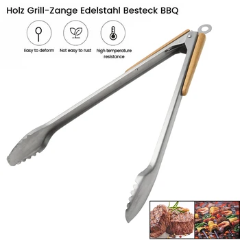 

1pcs Wood Handle BBQ Grilling Tong Salad Bread Serving Tong Non-Stick Kitchen Barbecue Grilling Cooking Tong Kitchen Accessories