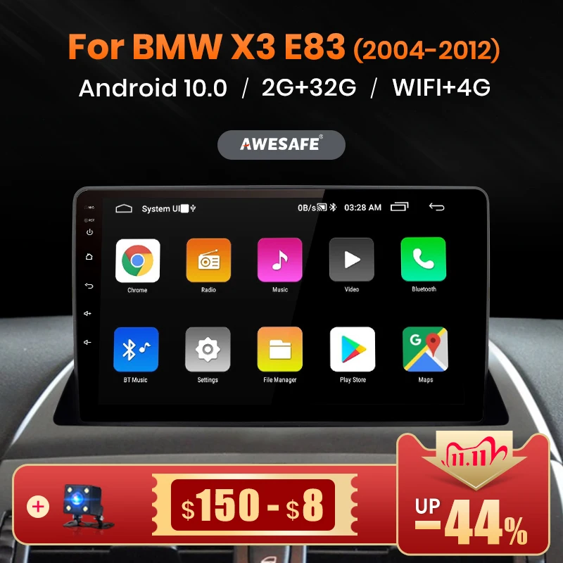 Автомагнитола AWESAFE PX9 для BMW мультимедийный видеоплеер на Android 10 2 Гб ОЗУ 32 ПЗУ с GPS X3
