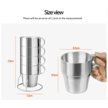 

5/7pcs/Set Double Layer Anti-Scald Stainless Steel Stackable Water Coffee Cup Set With Cup Holder Stand Reusable Coffee Cup