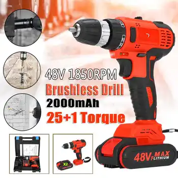 

doersupp 48VF 2000mah 25+1 Speed Torque Double-Speed Brushless Cordless Electric Drill Screwdriver LED lighting Electric Drill