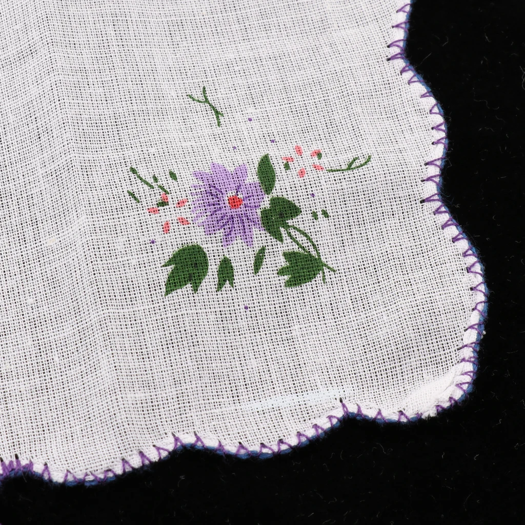 3 Pack Flower Embroidered Handkerchief Women 100% Cotton Square Pocket Hanky Girls Cute Wavy Edge Kerchiefs Hankie