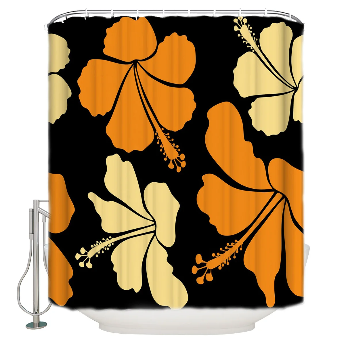 Hibiscus Flower Tropical Flower Yellow Orange Plant Pattern Shower Curtains Polyester Fabric