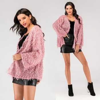 

2020 New Fluffy Knitted Fake Fur Fur Solid Color Cardigan Sweater Coat