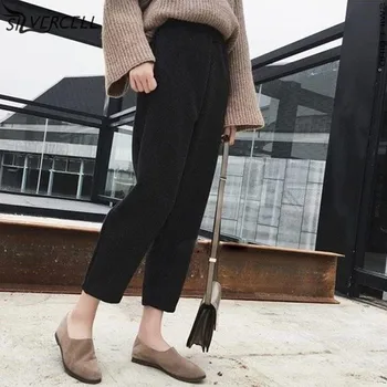 

Autumn Winter Pants Women New Solid Color Harem Pants Korean Style Casual Loose Mid Waist Ankle-length Pants