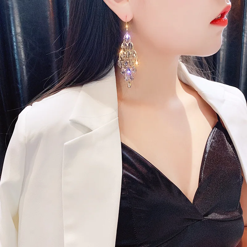 

super flash long paragraph crystal earrings female south korea personality pai take the net earrings earrings female