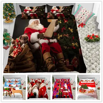 

3D Print Christmas Series Bedding Set Gift for Kids Duvet Cover Single Double King Size with Red Santa Claus of Bed Cover Suit