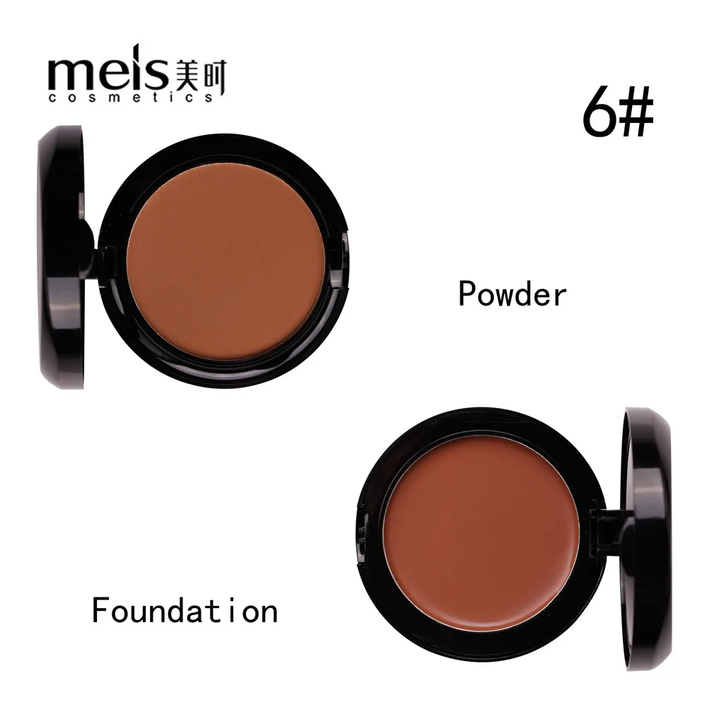 MEIS Natural Face Powder Foundations Mineral Oil-control Brighten Concealer Whitening Make Up Pressed Powder With Puff P024 - Цвет: 6