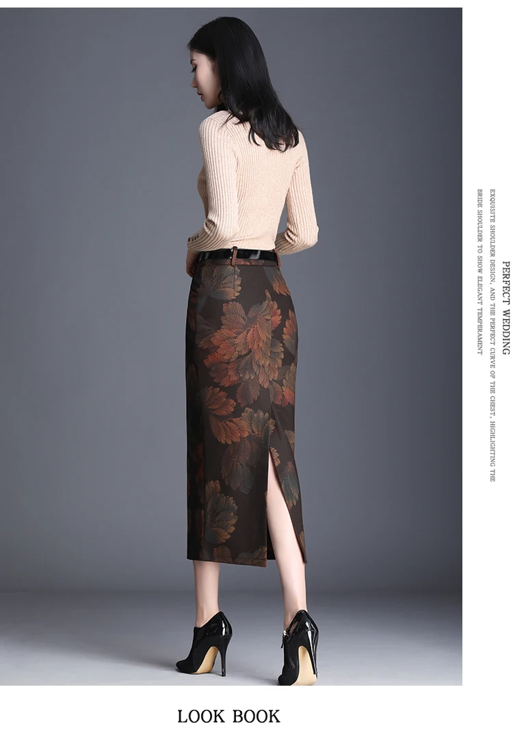 Зимняя шерстяная юбка-карандаш с высокой талией для женщин осень зима размера плюс винтажная сексуальная Длинная женская юбка с разрезом 3XL 4XL
