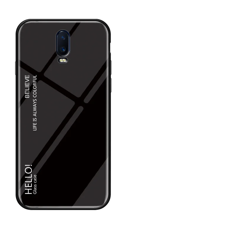 Черный Модный градиентный стеклянный чехол для телефона Oneplus 6 A6000, силиконовый бампер с полной защитой для One Plus 1+ 6 T, задняя крышка для телефона - Цвет: Черный