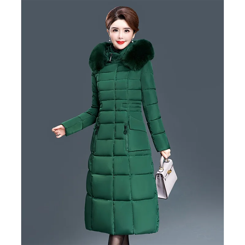Новые Длинные парки женские зимние пальто утолщение хлопок женская зимняя куртка Верхняя одежда парки для матери среднего возраста W1546 - Цвет: Green