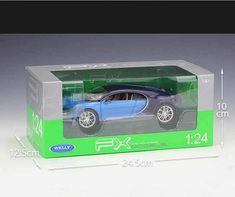Модель автомобиля Welly Bugatti Chiron из сплава под давлением в масштабе 1:24 игрушка для