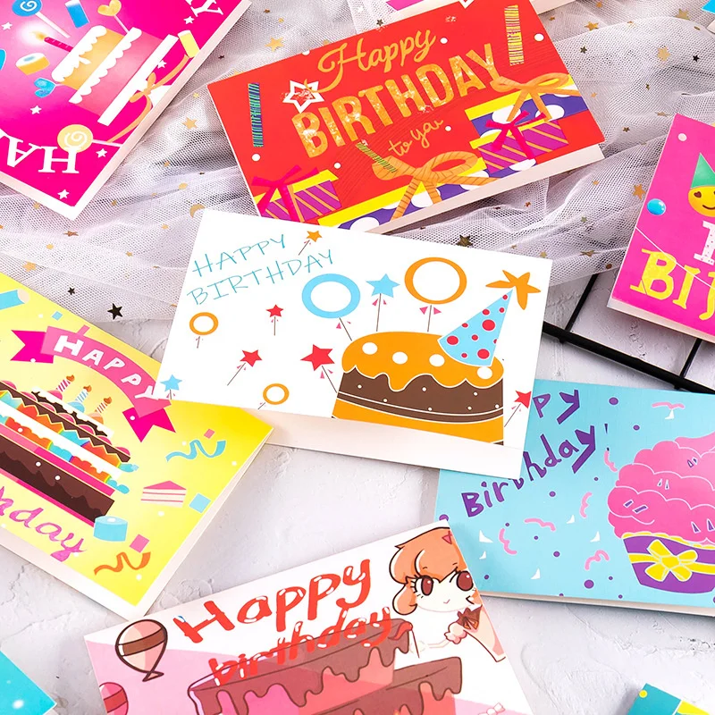 10 шт. открытка на день рождения, складная открытка, пустые внутренние страницы, поздравительная открытка для мальчиков и девочек на день рождения, поздравительная открытка, подарок
