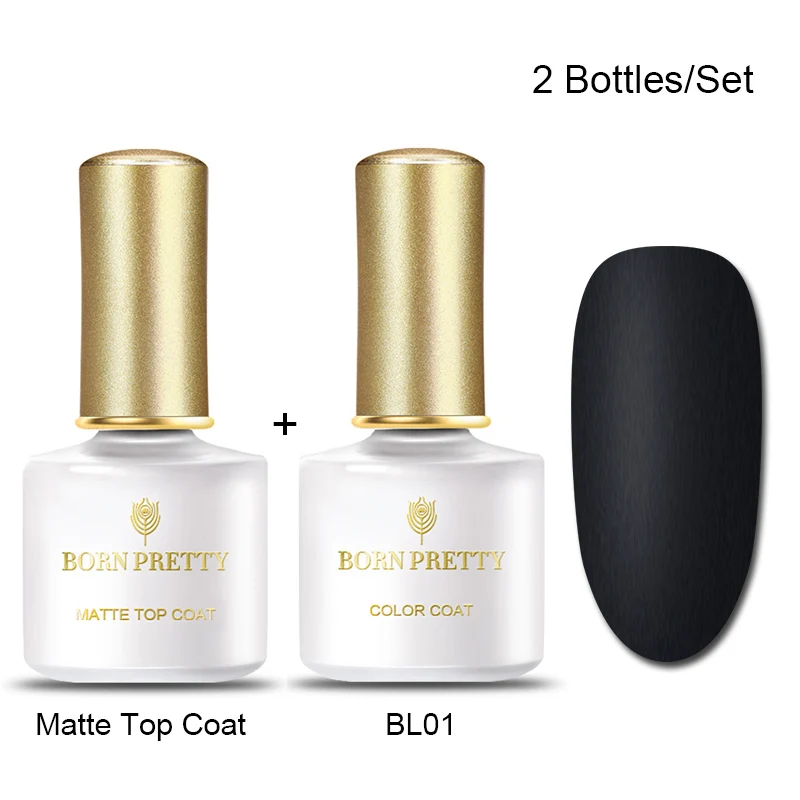 Set 1 BORN PRETTY матовый цвет УФ-гель для ногтей 6 мл черный чистый замочить от УФ-гель для дизайна ногтей лак верхнее Базовое покрытие лак - Цвет: Set 1