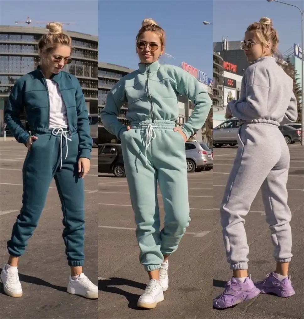 2021 Automne Hiver Jogging Deux Pieces Ensemble Femmes Survetements Sweaterpants Epais Chaud Vetements Femmes Couleur Unie Veste Costume Femme Aliexpress